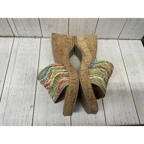 Grazie Womans Size 10 Cork Sandals Slide On Multicolor Strap - Picture 6 of 13